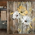 thumbnail image 2 of Farmhouse Flower Floral Shower Curtain, Rustic Yellow Daisy Shower Curtain Set, Country Yellow Wild Garden Plant Fabric Shower Curtain with Hooks, Brown Wooden Board Bathroom Curtain, 72x84inch, 2 of 6