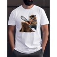 thumbnail image 1 of Men's Beaver Chainsaw Print T-Shirt, Casual Crew Neck Short Sleeve Tee, Regular Fit Top, Geometric Pattern, Slight Stretch, 1 of 4