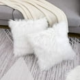 thumbnail image 3 of Juego de 2 fundas de almohada decorativas blancas mullidas, nueva serie de lujo, fundas de almohada de piel sintética estilo merino, funda de cojín cuadrada mullida de 18 x 18 pulgadas, 3 of 7