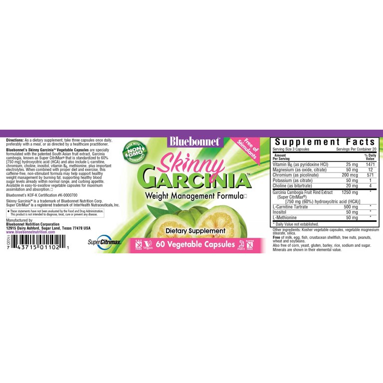 Bluebonnet Garcinia Cambogia, L Carnitine, Stimulant Free, 60 Vegetable  Caps - Walmart.com