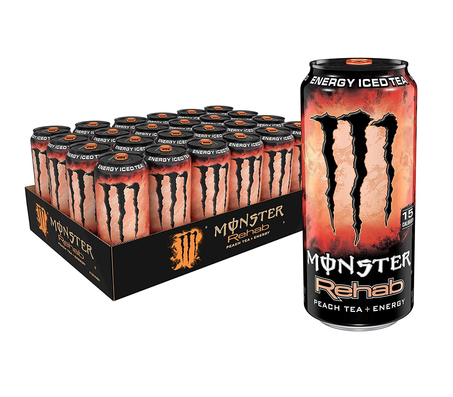 Monster Rehab Peach Tea + Energy, Energy Iced Tea, 15.5 Ounce (Pack of