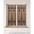 thumbnail image 2 of Window Privacy Film Rustic Wooden Door Stained Glass Window Film Decorative Sun Block Window Cover Brown Black Farmhouse Country Vintage Window Clings Static Adhesive Sticker for Bathroom 23.6"x59", 2 of 7