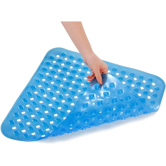 CPDD Non Slip Shower Mats - 21x21inches Square Shower Mat, Anti Slip Bath tub Mat with Suction Cups, Rubber Bath Mat with Drain Holes, Shower Stall Mat for Elderly, Machine Washable, Clear Blue