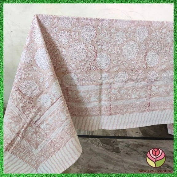 Printofab Light Pink, Indian Hand Block Printed Tablecloth,Table Cover,Farmhouse Decor,Linen Set,Wedding Tablecloth mom Gift