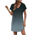 thumbnail image 1 of LOVZFMLL Robes d'Été pour Femmes T-Shirt Décontracté Ample Robe Droite Col en V Manches Courtes Basique Tenues Quotidiennes Noir B m, 1 of 5