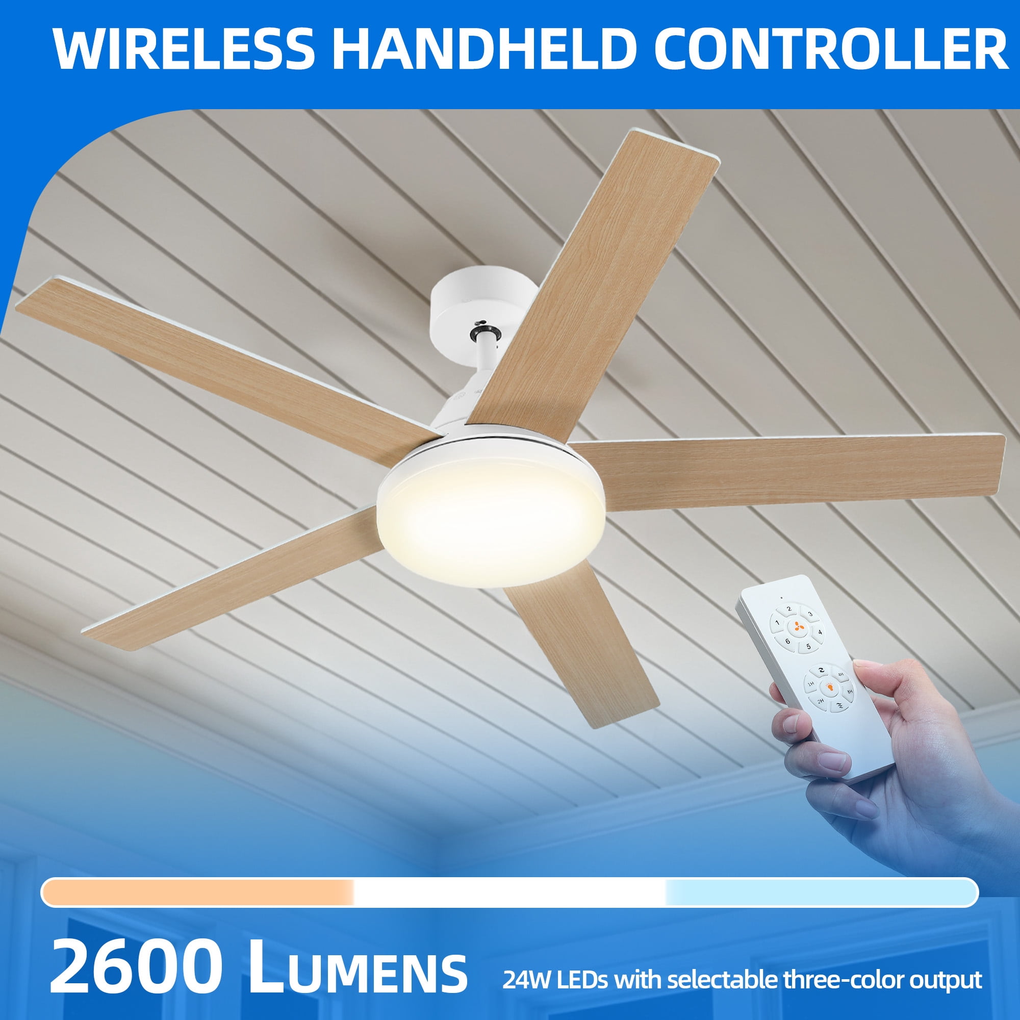 Dextrus 52" Ceiling Fan with Light and Remote Control, Modern Ceiling Fan with 6-Speed Quiet  DC Motor 5 Fan Blades