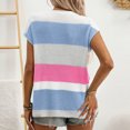 thumbnail image 3 of Annhoo Summer Tops for Women Short Sleeve Cotton V Neck Blouse Basic Color Block Beach Vacation Tunic Clothes, 3 of 4