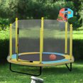 thumbnail image 2 of 60-Inch Indoor Outdoor Small Trampoline for Boys Girls, Kids Trampoline Little Trampoline with Safety Enclosure Net, Basketball Hoop and Ball Included, Toddler Trampoline Max Load 220lbs, Yellow, 2 of 5