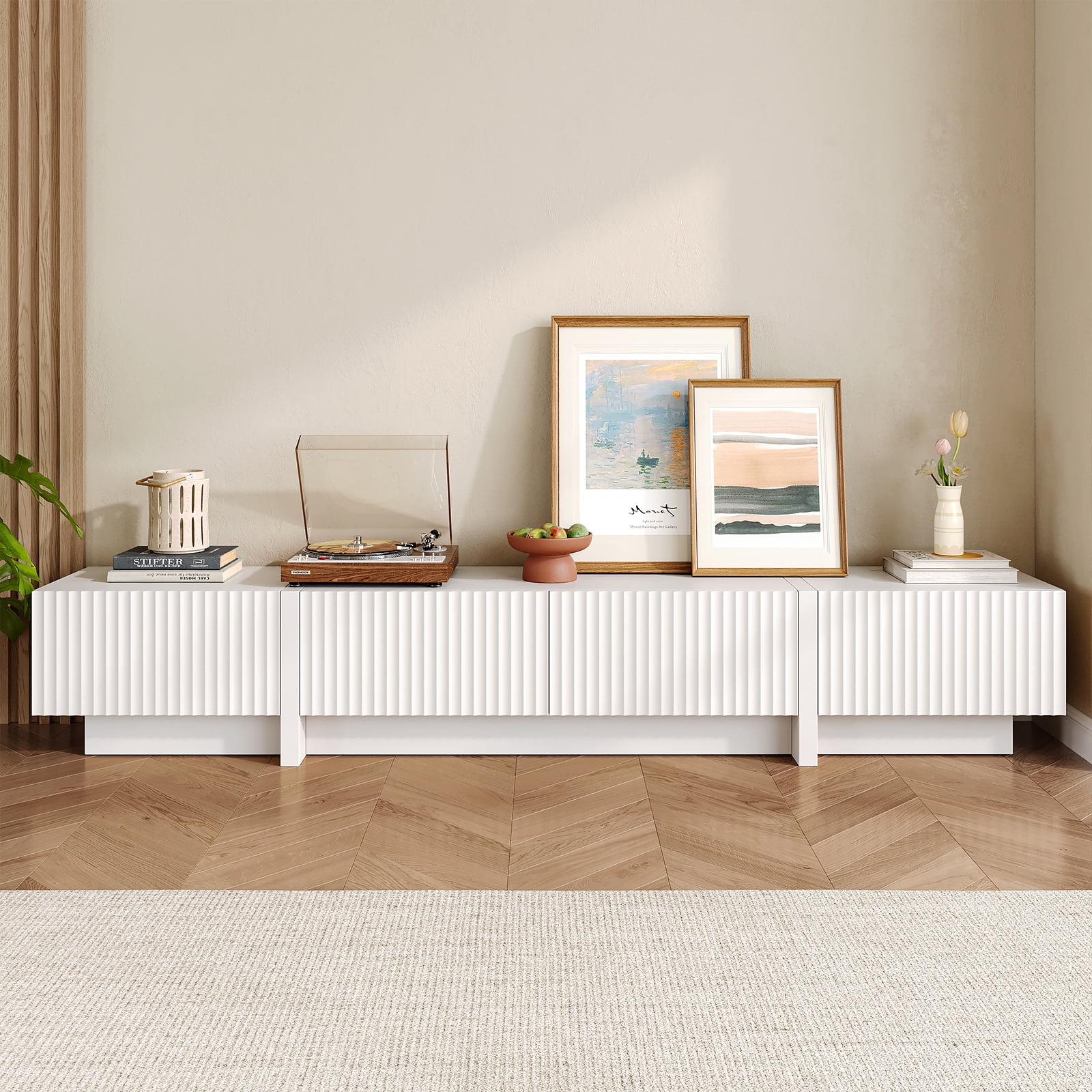 98" White Modern TV Stand, Large Entertainment Center with Drawers & Storage Compartments, Fits 55"-95" TVs for Living Room