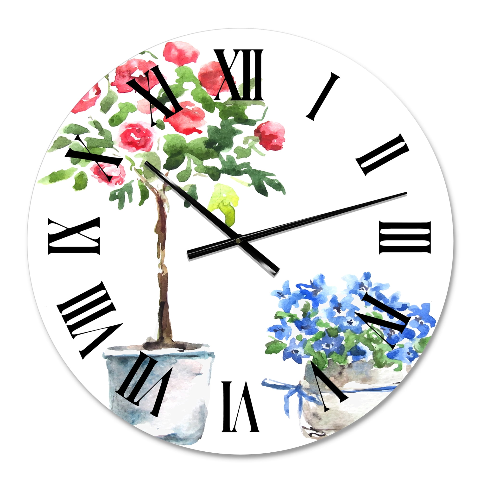 Designart 'Blue And Red Houseplants' Traditional Wall Clock