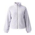 thumbnail image 5 of LUVDA Women's Stripe Fleece Jacket Full Zip Stand Collar Cozy Casual Fall Winter, 5 of 9