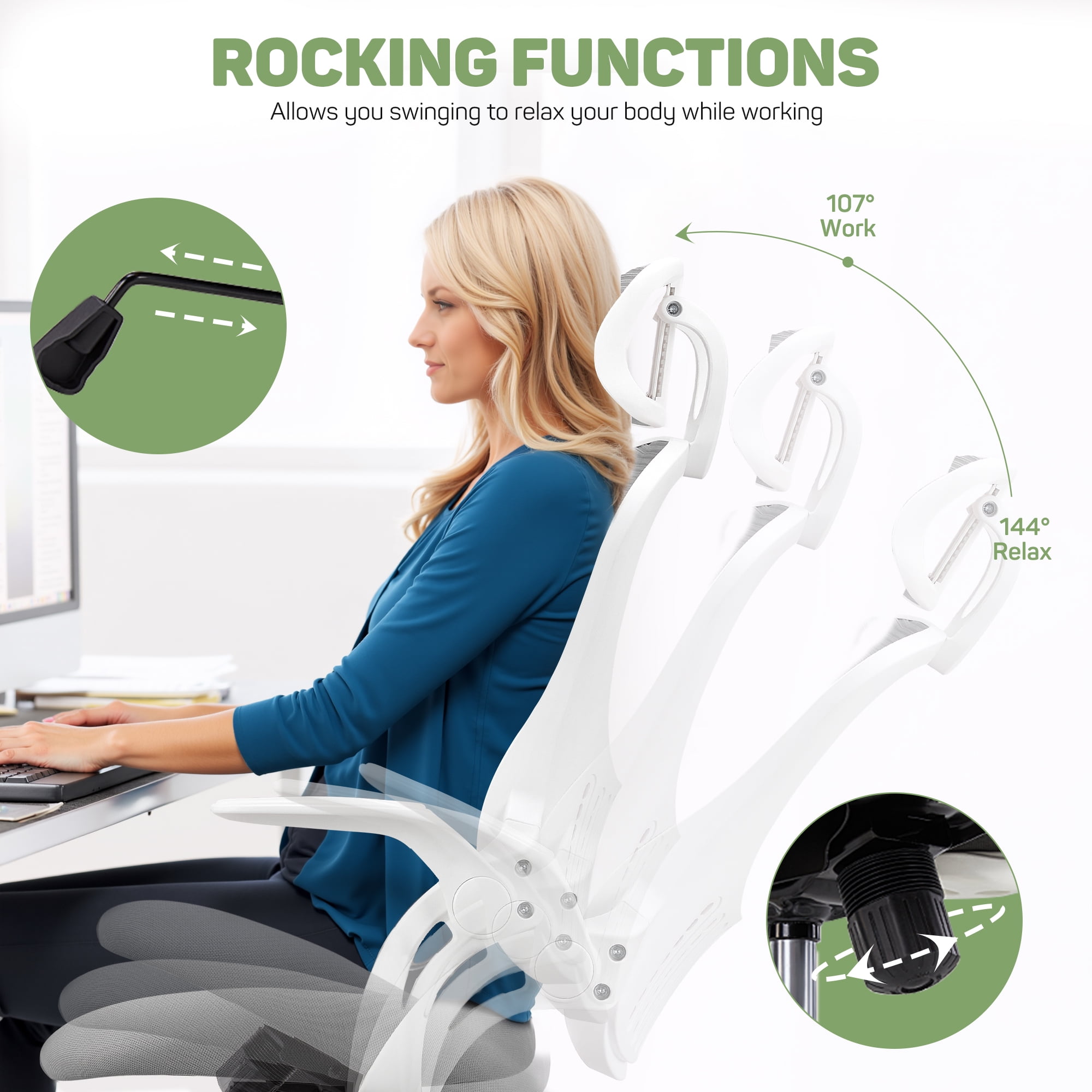 Ergonomic Office Desk Chair, High-Back Mesh Computer Chair with Adjustable Headrest, Lumbar Support, Flip-Up Armrests, Swivel Rolling Task Chair for Home Office, Gray