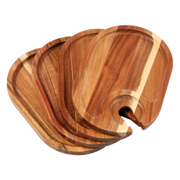 4Pcs Wood Appetizer Plates With Wine Glass Holder Easy to Clean Compact Wine Appetizer Plates Versatile Sturdy Wood Appetizer Serving Platters for Wine Party Housewarming Party
