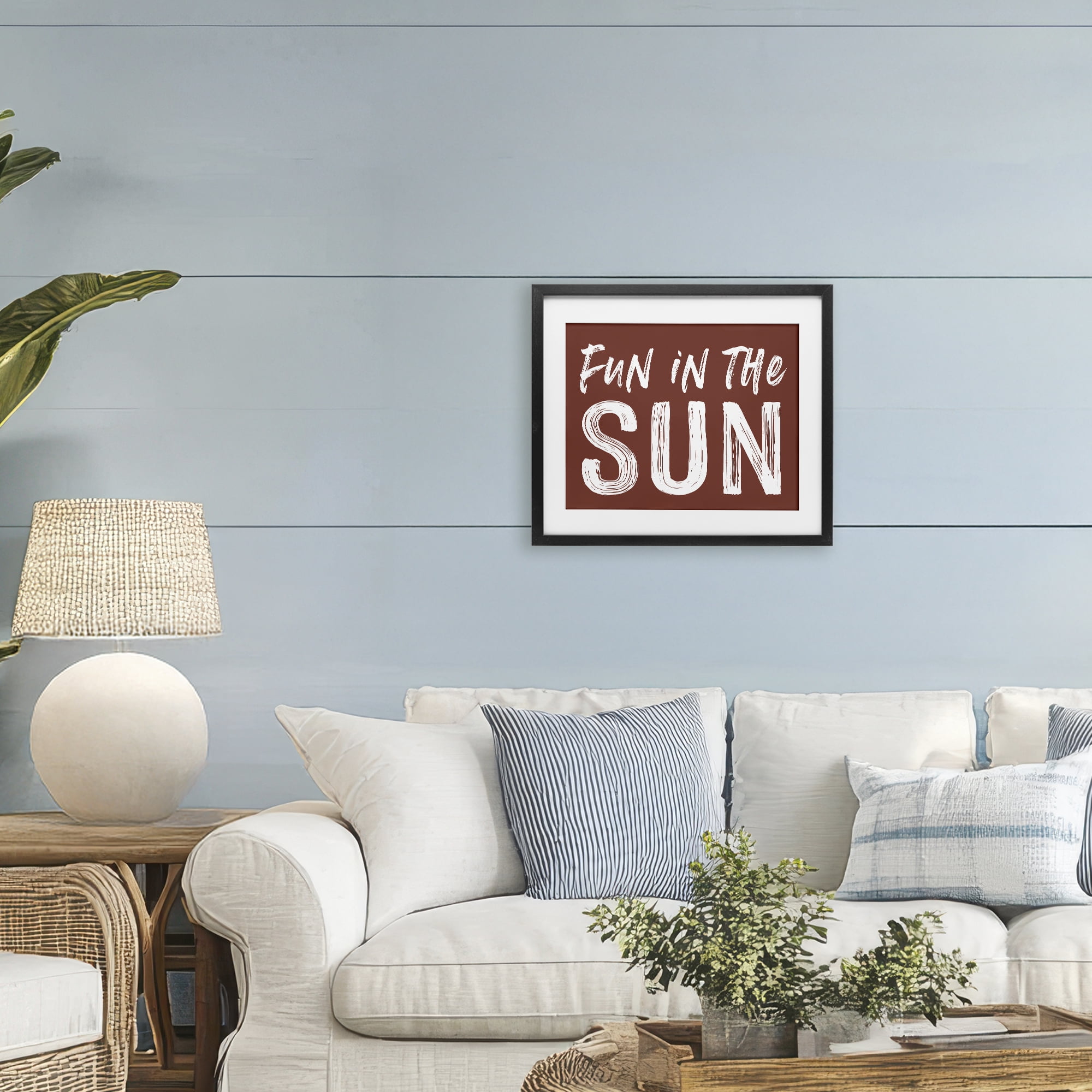 Fun In Sun Brown Sentiment Black Framed Print Under Glass, design by Lettered and Lined
