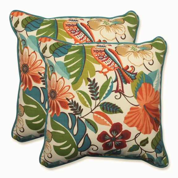 Pillow Perfect 18.5-inch Corded Square Outdoor Throw Pillows (Set of 2) - Lensing Jungle