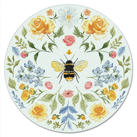 CounterArt Floral Bee 4mm Tempered Glass Lazy Susan Turntable