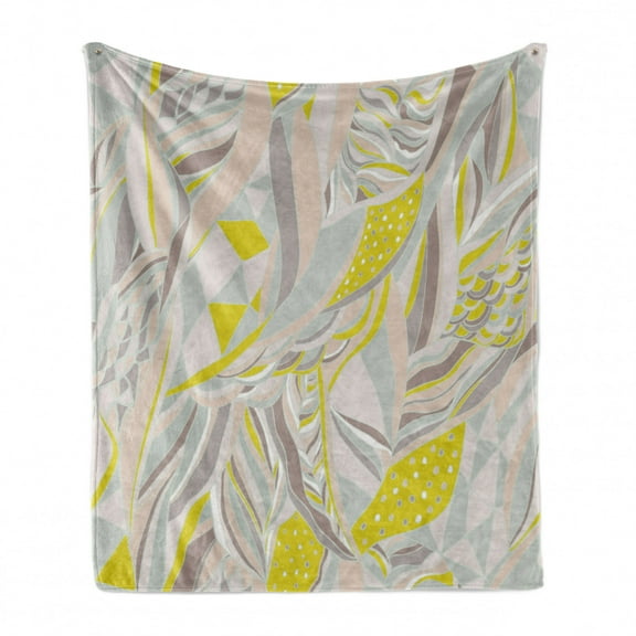 Abstract Soft Flannel Fleece Throw Blanket, Ornamental Streaks Motifs in Pastel Hues, Cozy Plush for Indoor and Outdoor Use, 50" x 70", Multicolor, by Ambesonne