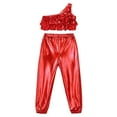 thumbnail image 3 of Alvivi Girls Hip Hop Dance Outfits Tiered Ruffle Crop Top with Pants Set Stage Performance Costume Red 16, 3 of 5