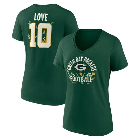 Women's Jordan Love Green Green Bay Packers Floral Name & Number V-Neck T-Shirt
