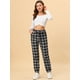thumbnail image 3 of Pantalones a Cuadros de Mujer Allegra K Pantalones de Chándal de Cintura Alta Elásticos con Cinturón de Pajarita Negro L, 3 of 5