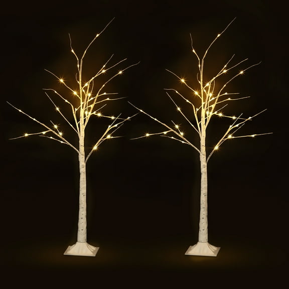 4 FT Lighted Birch Tree Artificial Twig Tree Lamp for Christmas, Set of 2