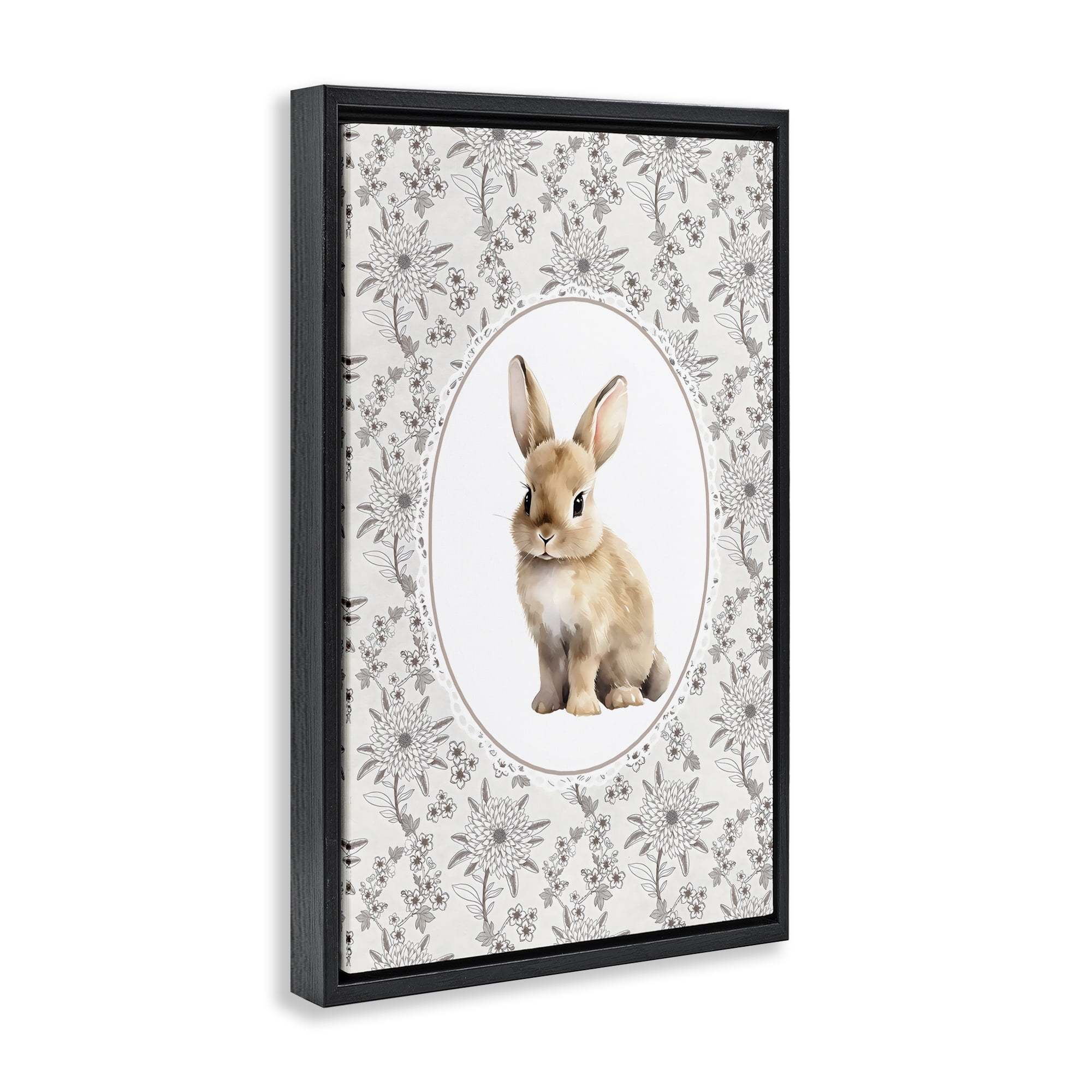 Stupell Industries Mauve Botanical Bunny Black Framed Floater Canvas Wall Art, design by Ink Drop Loft