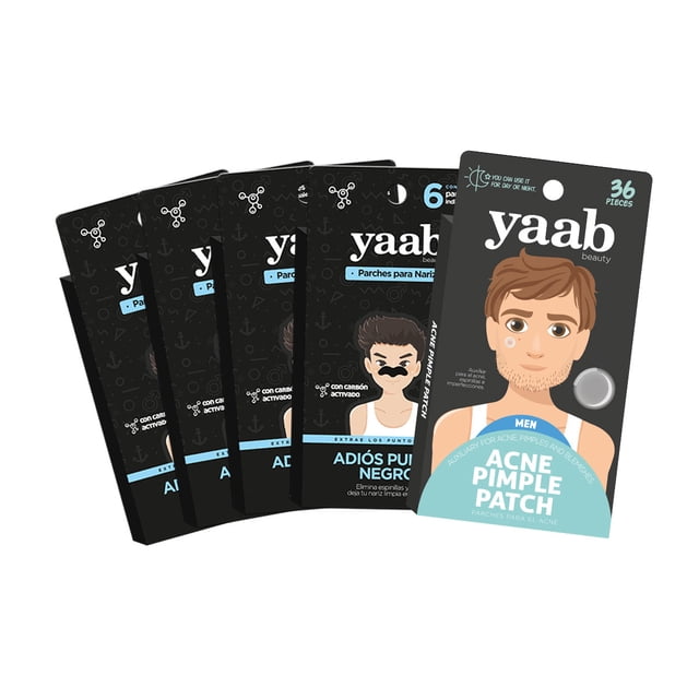 Set Anti Acne YAAB BEAUTY hombre 36 pzs Pimple Patch 24 pzas parche nariz carbón activado