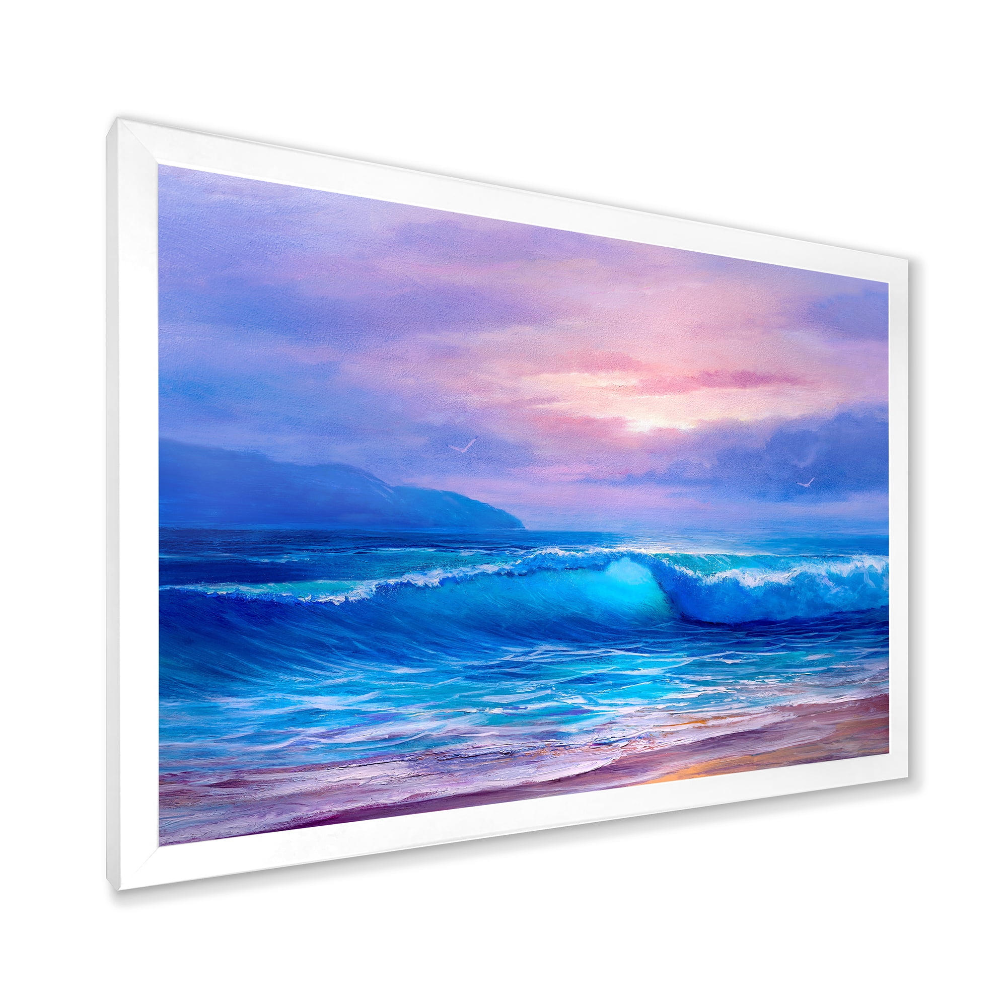 Designart 'The Sea By The Beach With Golden Sunset' Nautical & Coastal Framed Art Print