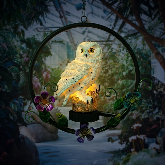 Solar Powered Garden Owl Statue Owl Gifts for Owl Lovers Waterproof Hanging Solar for Outdoor Decorative Unique Gifts for Lawn Yar