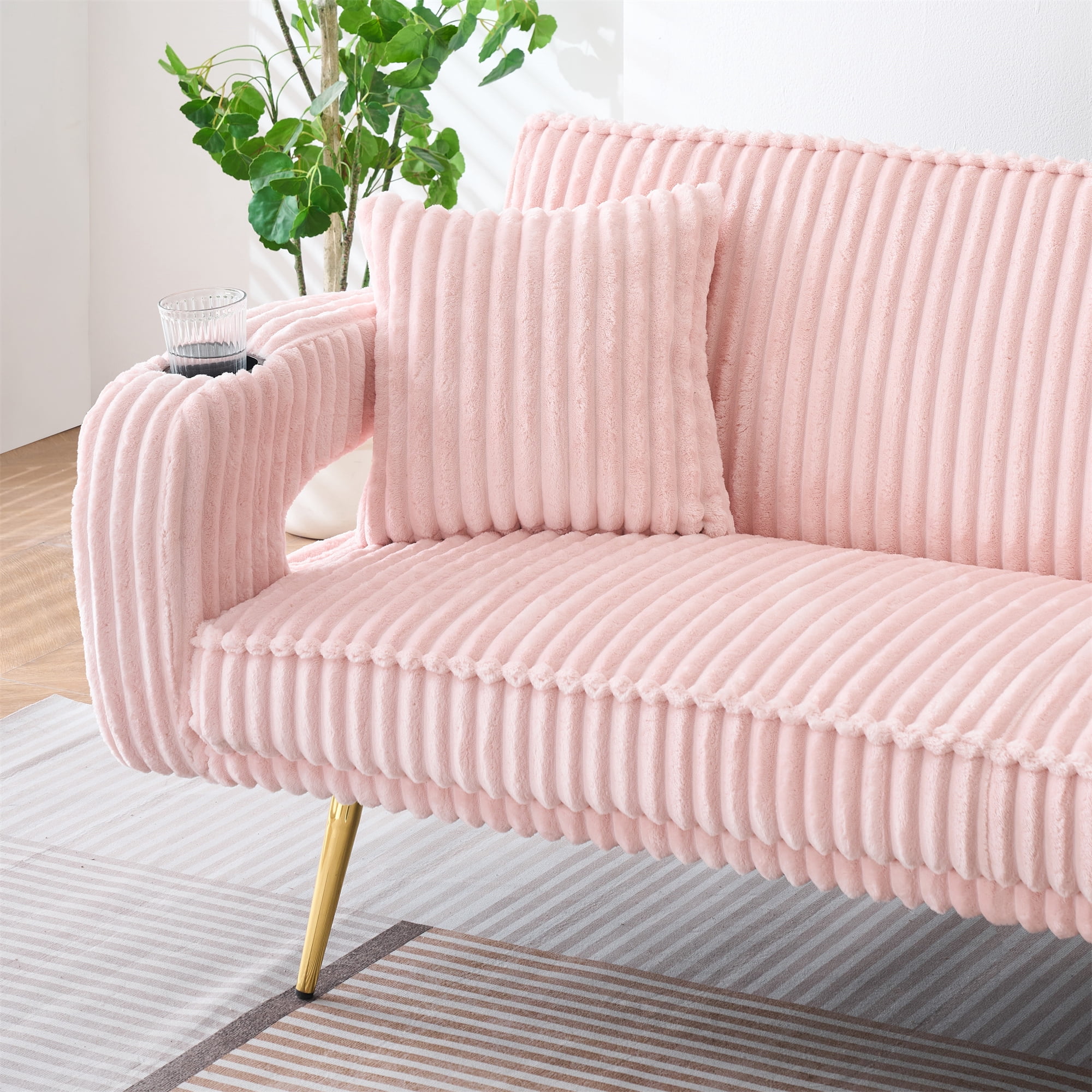 Aukfa Corduroy Futon Convertible Sofa Bed, Pink