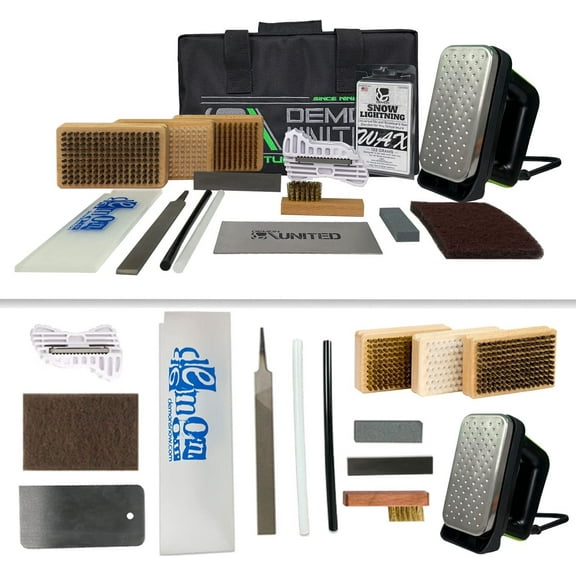 DEMON UNITED USA Silver Edition Ski & Snowboard Tuning Kit w/All Season Wax, Ski Hot Wax Iron, Edge Tuner, Metal Scraper, & More!