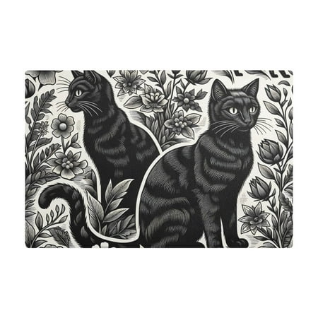 

Dish Drying Mat Microfiber Kitchen Dish Pad Counter Absorbent Drainer Rack 12 x18 Black Cats with Flowers