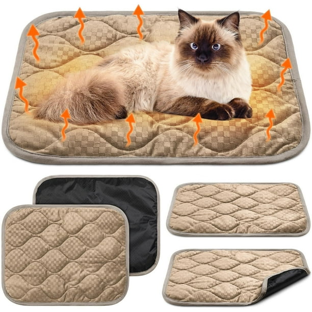 Paquete de 4 camas autocalentables para gatos de 16 x 20 pulgadas, alfombrilla térmica cálida para mascotas, almohadilla lavable para jaula de perro, calor corporal, manta antideslizante para