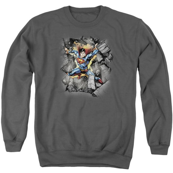 Superman Break On Through Adult Crewneck Sweatshirt Charcoal