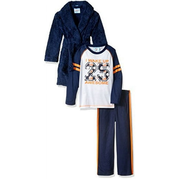 Bunz Kidz Boys I Wake Up Awesome Navy Fleece Robe and Pajama Set, Size 5