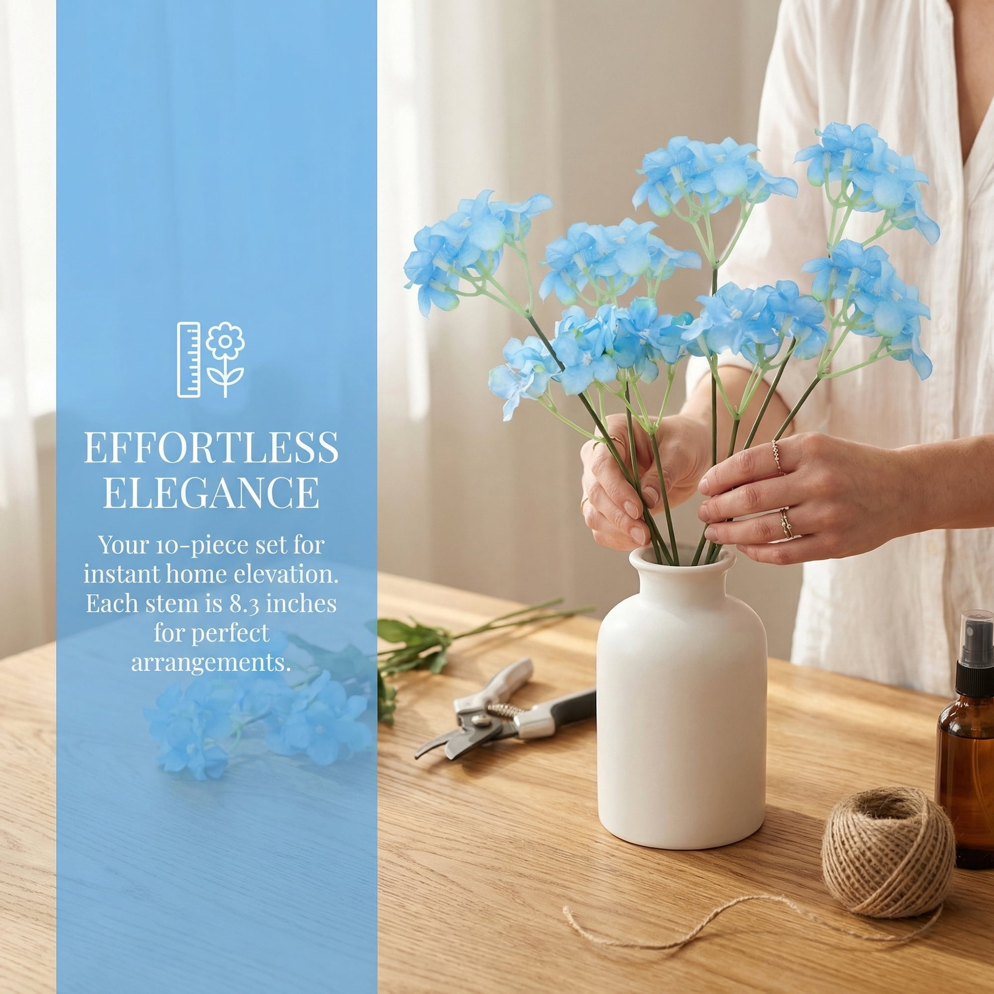 Unique Bargains Artificial Hydrangea Flowers with Detachable Heads Sky Blue 8.3inch