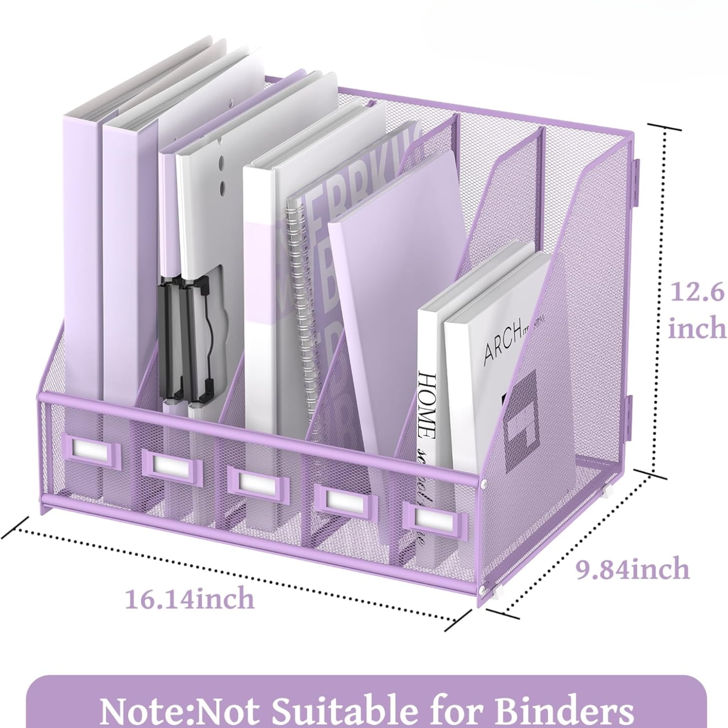 INTIGE Desk Organizer Magazine File Rack with 5 Vertical Compartments, Metal Mesh for Desk and Home Workspace
