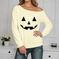 thumbnail image 2 of Cnbwig Sweatshirt for Women Loose Fit Casual Halloween Long Sleeve Off Shoulder Sweatshirt Sexy Crewneck Hoodless Tops Graphic Tee Shirts Pullover Top Outfits Fashion Clothes B20-Beige L, 2 of 4