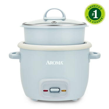 AROMA® 4-Cup Rice Cooker & Food Steamer with Bonded Granite® Nonstick Ceramic & Pop-Up Steam Tray - Blue