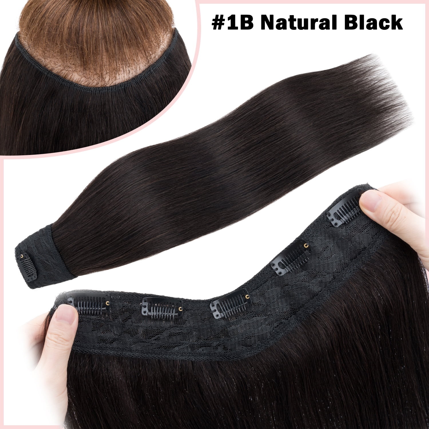 Benehair New V-Shaped Clip In Hair Extensions One Piece 100% Remy Real Human Hair Weft U Shaped 3/4 Full Head Straight Hair Balck for Women