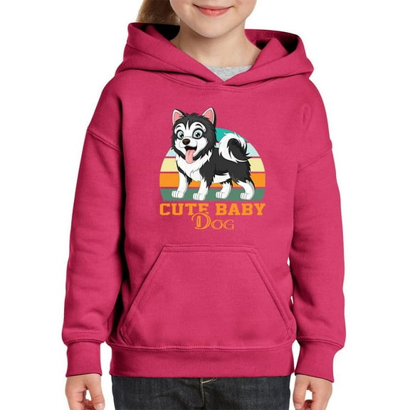 Cute Baby Dog Husky Hoodie Juniors -Image by Shutterstock, Medium