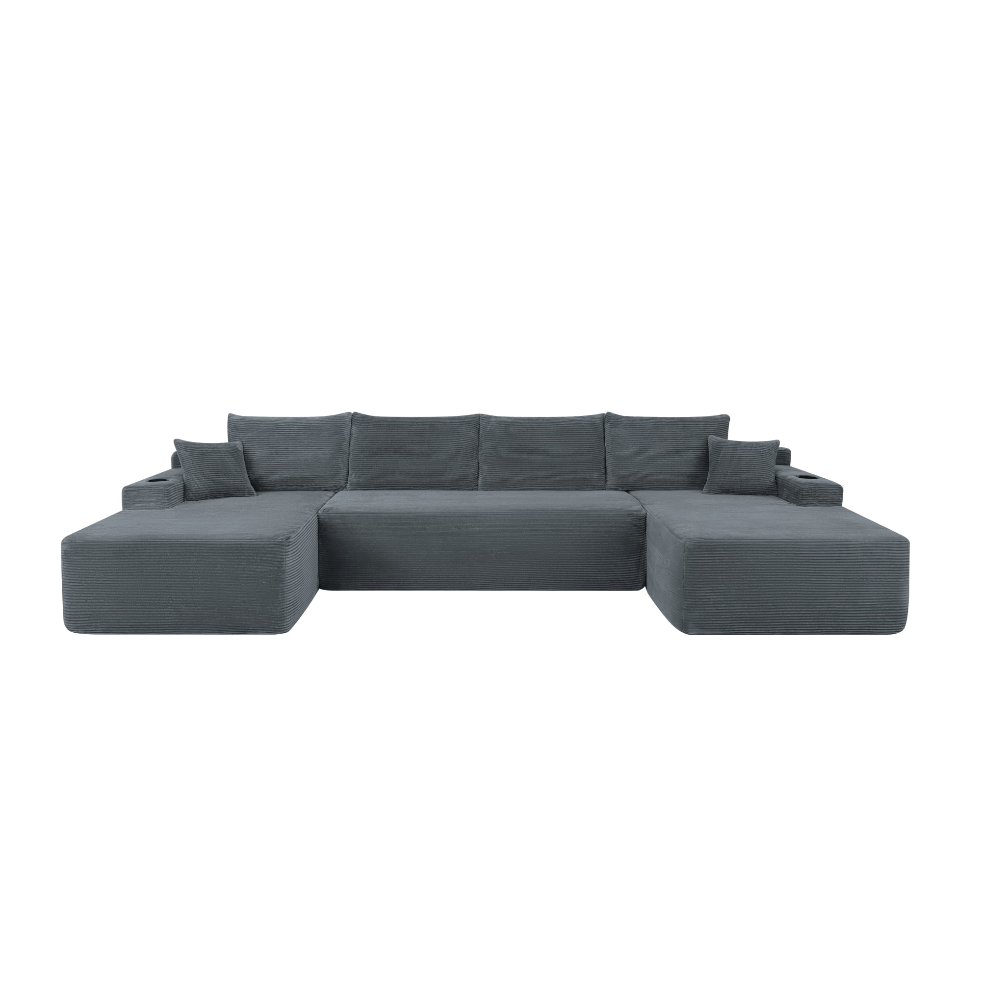 U-Shaped Sectional Sofa with Chaise and Cup Holders, 126'' Modular Sofa Couch with Side Pockets, Modern Upholstered Couch for Living Room, No Assembly Required