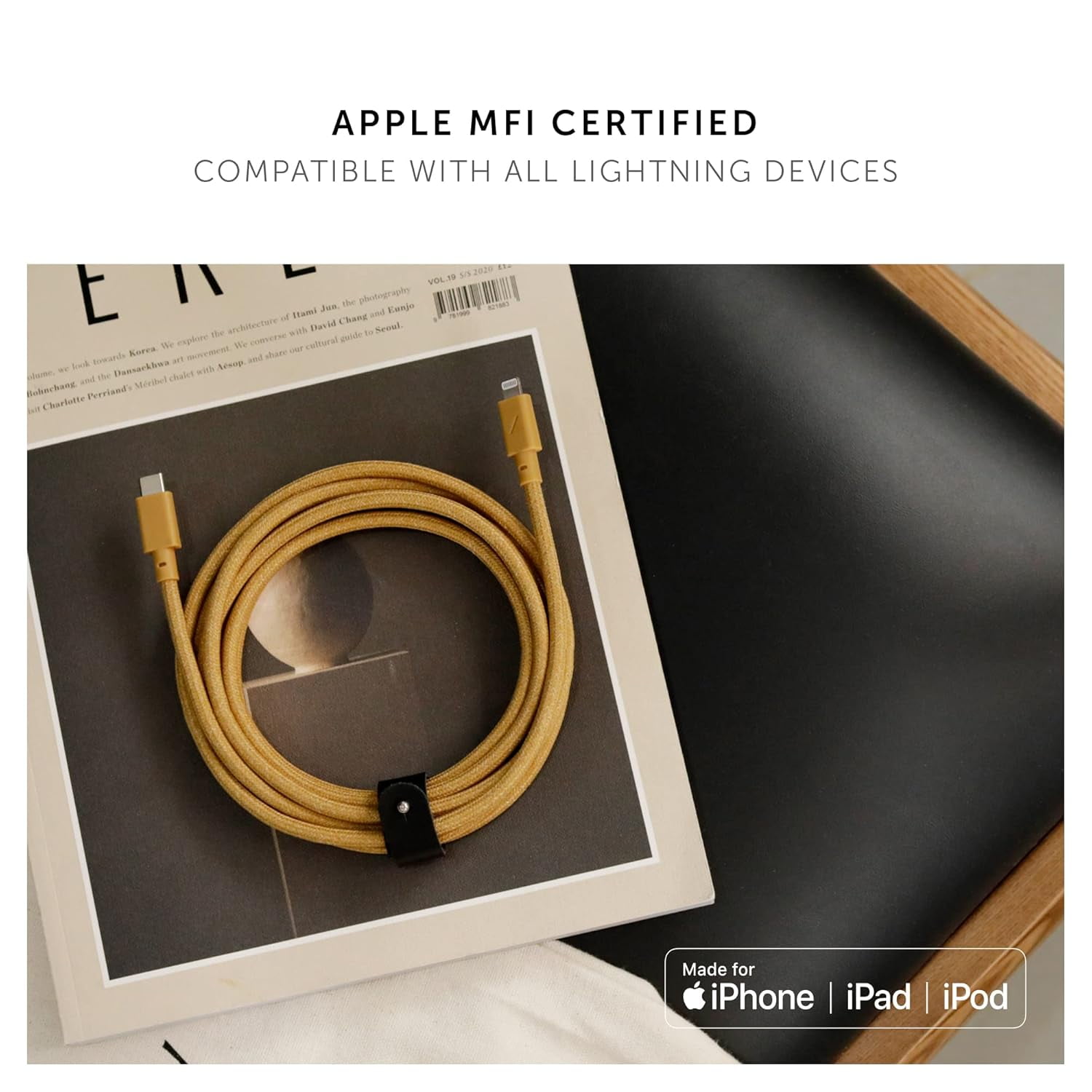 Native Union Belt Cable XL USB-C - 10ft Ultra-Strong Charging Cable Compatible with iPhone 13 & earlier (Kraft)