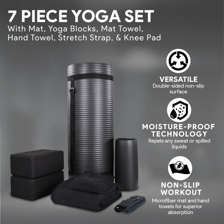 BalanceFrom Fitness 7 Pc Yoga Set w/ Mat, Stretch Strap, & Knee