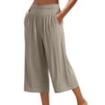 thumbnail image 5 of Zjunqe Linen Capri Pants Plus Size Loose Wide Leg Trouser Elastic Waist Dressy Casual Lounge Flowy Yoga Culottes Wide Leg Palazzo Cropped Pants with Pockets Lightweight Comfy Pajama Pants Khaki Xl, 5 of 9