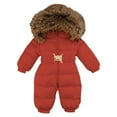 thumbnail image 4 of Coerni Baby Winter Puffer Snowsuit Faux Fu𝐫 Hooded Down Outfits Elastic Waist Warm Zip Up Quilted Onesie Ski Jacket, 4 of 7