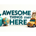 thumbnail image 4 of Vibrant Awesome Start Here Banner with Apple School Bus and Clock Elements Backdrop for School Events Back to School Parties Classroom Decorations Photo Booth Setups, 4 of 4
