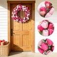 thumbnail image 4 of Pink & White Tulip Spring Wreath for Front Door, Artificial Floral Wreath with Green Leaves, Indoor Outdoor Decor for Home Wall Window Porch Farmhouse Spring Wedding Party Garden, 17*17in, B, 4 of 8