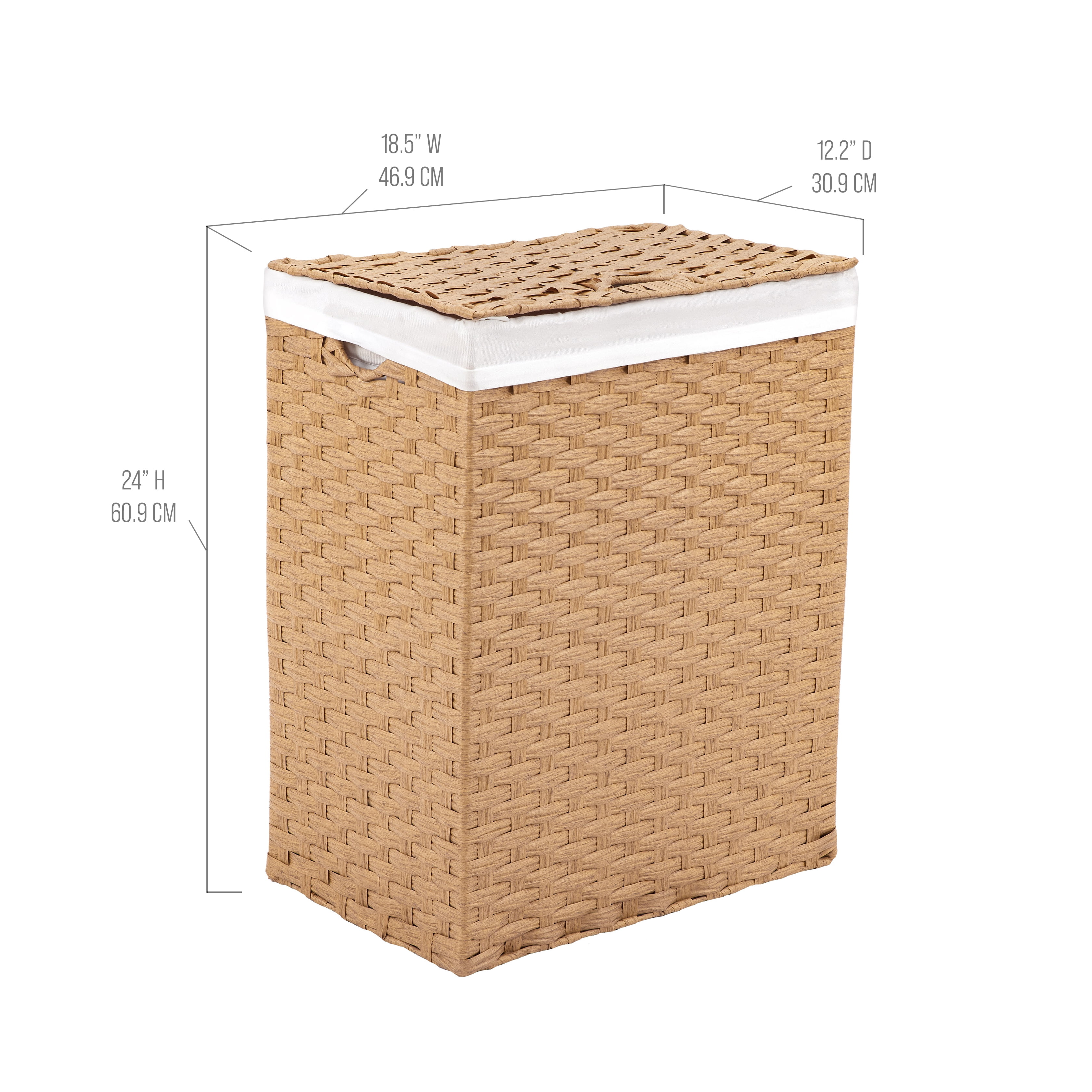 Seville Classics Handwoven Lidded Removable Washable Canvas Liner Portable Laundry Hamper Bin, Tan