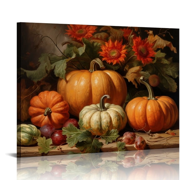JRXY Fall Pumpkin Print Thanksgiving Painting Vintage Home Decor Wall Art Pumpkins (Print Without Frame) 20x16in